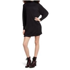 Socialite Women's‎ Long Sleeve Ribbed Knit Shift Dress in Black Small MSRP $69